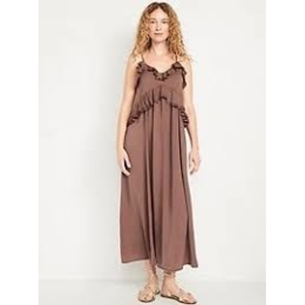 Old Navy Maxi Dress Women XL Warm Taupe Ruffle Tiered Boho Sleeveless OW705691 - Picture 8 of 9